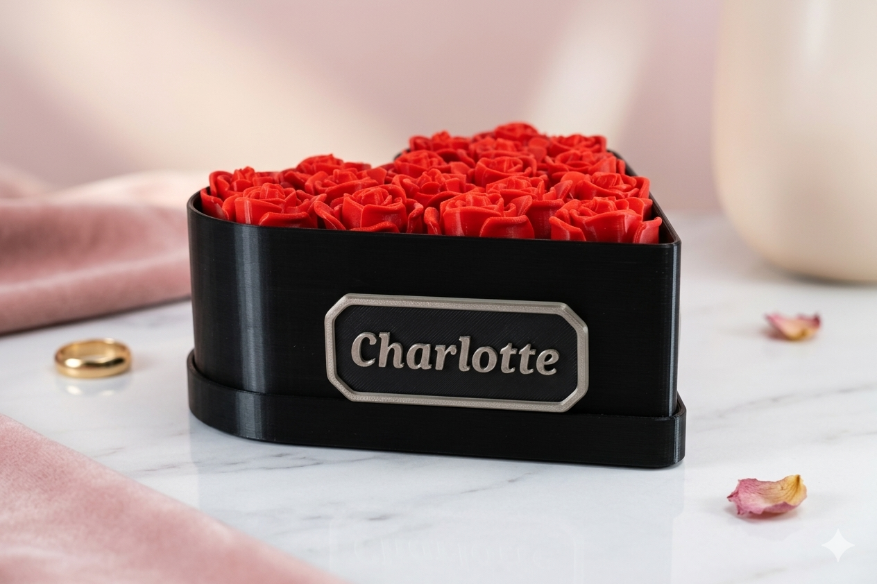 Coração de Rosas Eternas Decorativo com Placa Personalizada Única