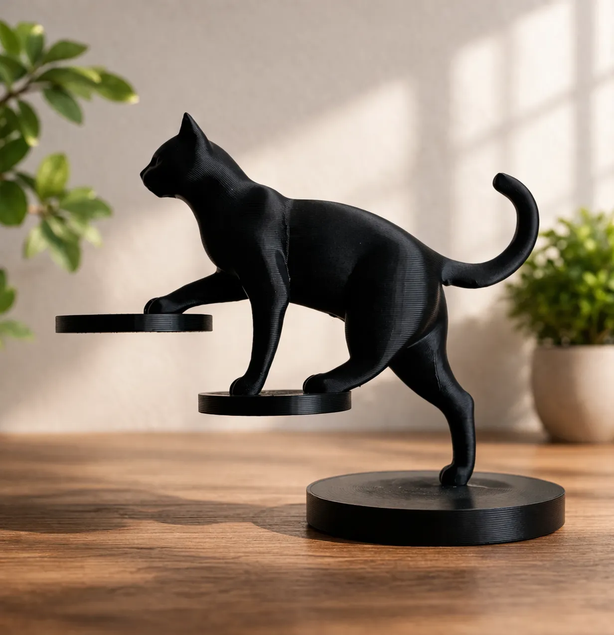 Escultura de Gato Equilibrado Flutuante:...